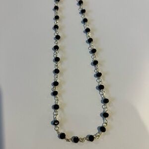 Black beaded gold chain choker necklace - black rosary chain